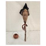 Folk Art Witch Doll, Signed Wood Carved Pumpkin