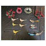 Vtg Bottle Brush Wreaths, Glass & Plastic Birds