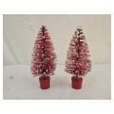 2 Vintage Flocked Red Bottle Brush Trees