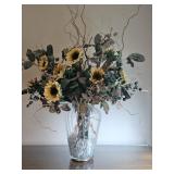 Faux Sunflowers With Glass Vase