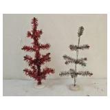 2 Aluminum Tinsel Tabletop Christmas Trees