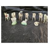 10 Putz Style, Celluloid and Chalk Sheep Figurines