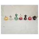 7 Vintage Hand Painted Glass Teapot Ornaments