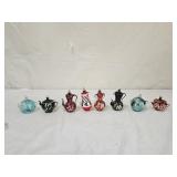 8 Vintage Hand Painted Glass Teapot Ornaments