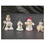 4 Vintage Spun Cotton and Mica Snowman Figures