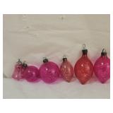 6 Vintage Tinsel Filled Pink Glass Ornaments