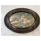 Vintage Still Life Print in Oval Metal Frame
