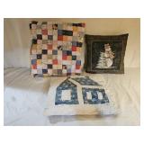 Quilted and Snowman Print Pillows