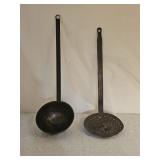 Antique Primitive Brass Ladle and Steel Skimmer