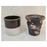 Vintage Two-Tone Stoneware Crock, Rustic Planter