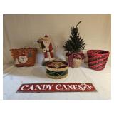 Metal Sign, Carved Santa Figure, Christmas Decor