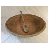 Antique Primitive Munising Wood Dough Bowl, Spoon