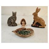 Miniature Majolica Dish, Figurines & Carved Wood