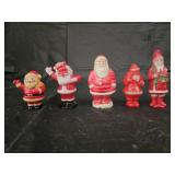 5 Vintage Celluloid and Chalk Santa Claus Figures