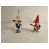 2 Vintage Putz Style Gnome Ornaments