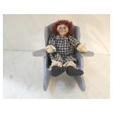 Vintage Folk Art Raggedy Ann Doll, Painted Rocker