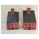 Ant. Vtg. Americana Folk Art House Book Ends