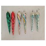 6 Vintage Glass Twist Icicle Christmas Ornaments