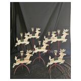 7 Vtg Metal Hand Painted Reindeer Candle Holders