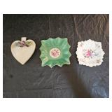 3 Vintage Porcelain Hand Painted Trinket Dishes