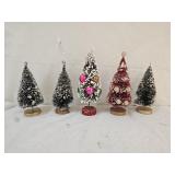 5 Vintage Mini Bottle Brush Christmas Trees