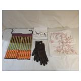 Vtg Gloves, Towel, Tablecloth & Pouches
