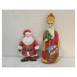 2 Hand Sewn Stuffed Fabric Santa Claus Dolls
