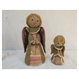 2 Vintage MCM Jute Burlap Angel Tree Toppers