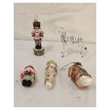 5 Vintage Hand Painted Glass Christmas Ornaments