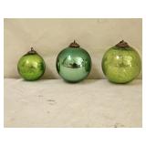 3 Vintage Kugel Mercury Glass Ornaments