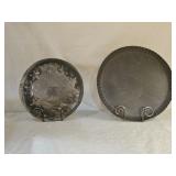 2 Colonial American Metal Trays with Stands