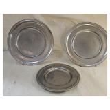 3 Brushed Pewter Colonial American Danforth Plates