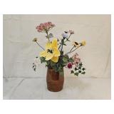 Stoneware Glazed Pottery Vase & Porcelain Flowers