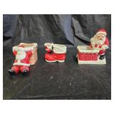 3 Vintage Ceramic Santa Claus Planters