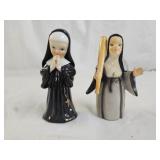 2 Vintage Japan Nun Porcelain Figurines