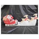 Vintage Santa in Sleigh with Reindeer Blow Mold
