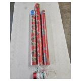 3 New Rolls Christmas Wrapping Paper, Ribbon
