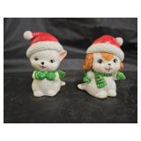 Vintage Ceramic Christmas Cat & Dog S&P Shakers