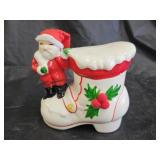 Vintage Santa Claus On Boot Ceramic Coin Bank