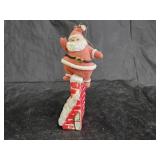 Vintage Flocked Santa on Blow Mold Chimney