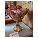 Indiana Glass Pedestal Bowl, Fake Apples