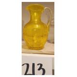 MidCentury Canary Crackle Glass Pitcher