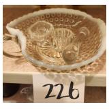 Opalescent Hobnail Dish, Salt Cellars, Pestle