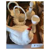 Westmoreland Hen on Nest, Fenton Hobnail Milkglass