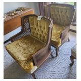 (2) Upholstered, Caned, Crushed Velvet Side Chairs