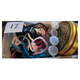 Shoe Strings, Buttons, Small Bottles w/Caps