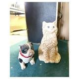 14" Cat, Ceramic, 8" Cement Dog