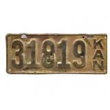 Antique Kansas License Plate 1920s