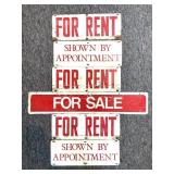 (6) Metal Sign Pieces : For Rent, Shown by