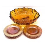 Marigold Carnival Glass Plates 6" and Amber Glass
